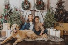 7x5ft Christmas Backdrop Brick Wall Wooden Door Xmas Tree Photography Props