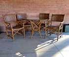 Vintage Mcguire Style 5 Pc Dining Set Laced Leather Rawhide Rattan Chairs Table
