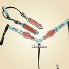 Western Horse Tack Turquoise Tooled Leather Bridle Breast Collar Floral Design