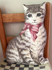 Vtg Tabby Cat Shaped Pillow 3d Cottage Country Granny Kitsch Kitty Kitten Bow