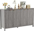 Fluted Sideboard Buffet Cabinet 55  Large Storage W 4 Doors Adjustable Shelves