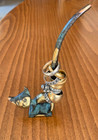 Vintage Austrian Bronze Brass Cat Ring Holder Black Gold Line Austria C 1950 s