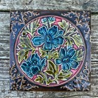 Antique Victorian Majolica Floral Relief Tile 6    X 6    Blue Green C1880