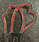 4 5  Vintage Celluloid lucite Brown Hair Comb Asymmetrical Red Rhinestones 3tine
