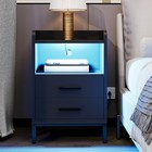 1 2pc Led Nightstand End Side Table With Charging Station 2 Drawers Open Storage