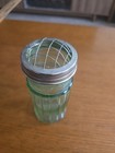 Vintage 6  Depression Glass Green Flower Vase With Metal Wire Frog Lid