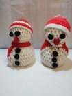 Vintage Mr Mrs Snowman Christmas Decorations Hand Crocheted Yarn Over Styrofoam