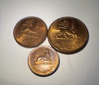 3 Ethiopian 1944 Coin Lot  1  5   50 Santeem  Copper