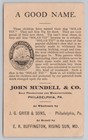 John Mundell   Co Solar Tip Shoes Philadelphia Pa Victorian Trade Card 3x5 