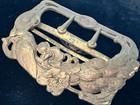 Antique Art Nouveau Belt Buckle Gold Tone Brass Peacock Repouss  