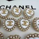 12 Chanel Buttons Cc Logo White gold Heart With Pearls Metal 22mm Vintage