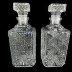 Pair Of Vintage Glass Decanters Bottles Diamond Square Quilted Pattern Barware
