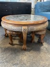 Beautiful Antique Oriental Carved Tea Table With 4 Stools