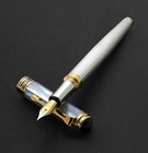 Xezo Maestro 925 Sterling Silver white Mop Fine Fountain Pen  18k Gold Plated