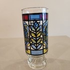Vtg Pabst Blue Ribbon Stained Glass Beer Glass 70 s Pbr 12 Oz Footed Tumbler