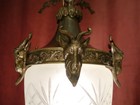 Bronze Chandelier Antique Ceiling Lamp Art Nouveau Cut Satined Glass C  1910