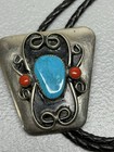 Vintage Turquoise And Coral Bolo Tie  Southwestern Style