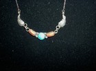 Vintage Navajo Sterling Silver With Turquoise And Coral Necklace Signed Rb