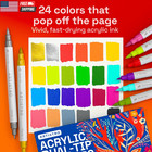 24 Acrylic Paint Markers - Paint Pens For Drawing  Brush   Fine Tips - For Fabri