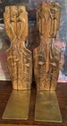 Mid Century Modern Easter Island Tiki Hand Carved Large Wood Bookends