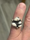 Sterling Silver White Buffalo 3 Stone Oval Cluster Concho Shot Ring Adj  925