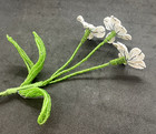Vintage French Glass Seed Beaded White Lavender And Green Flower Stem