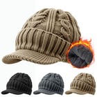 Men Women Thick Knit Beanie Stretchy Fleece-lined Visor Cap For Winter With Brim