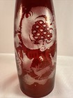 Antique Vtg Czech Bohemian Glass Red Cut To Clear Stag Deer Vase bottle 12 75    T