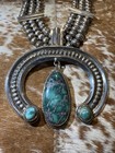 Navajo Sterling Silver Turquoise Squash Blossom Necklace Native American Us