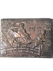 Mt  Fuji Cherry Blossom Antique Japan Trinket Box  Aged Silver Wash  High Relief
