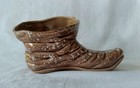 Vintage Ceramic Old Brown Shoe Planter  White Splatter Paint 7  Holds 2 Cups