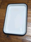 1 White Enamelware Tray Blue black Trim Farmhouse Art Medical Japan  2 Avail 