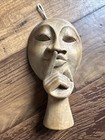 Hand Carved Wood Figurine Mask Of Silence Art Sculpture Speak No Evil 8 