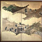 Large Japanese Antique Byobu Panel Folding Screen