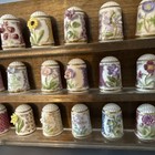 24 Thimbles Raised Flowers All Different  Made In Taiwan  Wood Holder