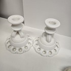 Vintage Set Of 2 Westmoreland Milk Glass Candlesticks - White Lace Edge