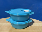 Tupperware Set Of 2 Crystalwave Round Microwave Container Blue With Spout New