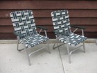4 Vtg Sunbeam Mid-century Aluminum Folding Lawn Chairs Green   White Set  1970 s