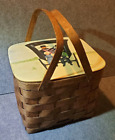 Large Oak Vintage Amish Hand Made Woven Basket W  Painting Folk-art Farmhouse