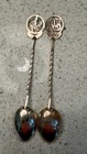 Lot 2 Vtg Turkish Demitasse Spoons Marked 900 Silver Arab Script   Hodja Figure