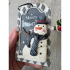 Vintage Snowman Glitter Ornament Xmas Tree Red Green Gray Plaque