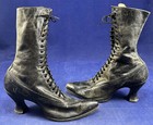 Victorian Vintage Boot   Shoe Workers Union Black Leather High Top Lace-up Boots