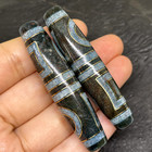 2pcs Antique Magic Power Tibetan Old Agate  2 Heaven Earth  Gold Inlaid Dzi Bead