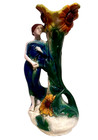 Antique Art Nouveau Large 21  Chalkware Sculpture Vase Maiden With Sunflowers