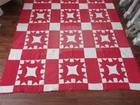 Old Antique Vintage Quilt Red White Star Variation Triangle Border Hand Stitched