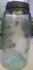 Aqua Mason   s Cfj Logo Patent Nov  30 1858 With Lid Bubbles In Glass H200