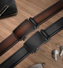 Men Belt 2 Pack leather Ratchet Belt Easy Click Slide For Men 1 3 8  cut For Fit