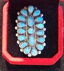 Jm Begay Vintage Navajo Sterling Silver Kingman Turquoise Large Blossom Ring  7
