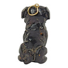 Vintage Carved Stone Black Pug Dog Miniature Sculpture Pendant Artisan Signed