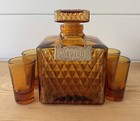 Vintage Metal Car Amber Glass Decanter Shot Glasses Liquor Caddy Scotch Cocktail